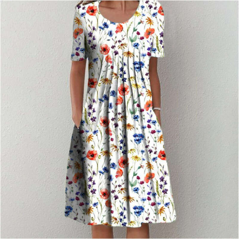 Women Clothes Dress Spring Summer Women S New Casual Print Round Neck Short Sleeve Dress KQ