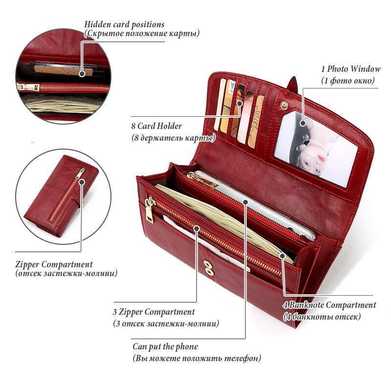 Designer Bag 2025 Women's Genuine Leather Wallet Classic Long Wallets With Zipper Coin Purse RFID Blocking Clutch Card Holder For Ladies Portfel 