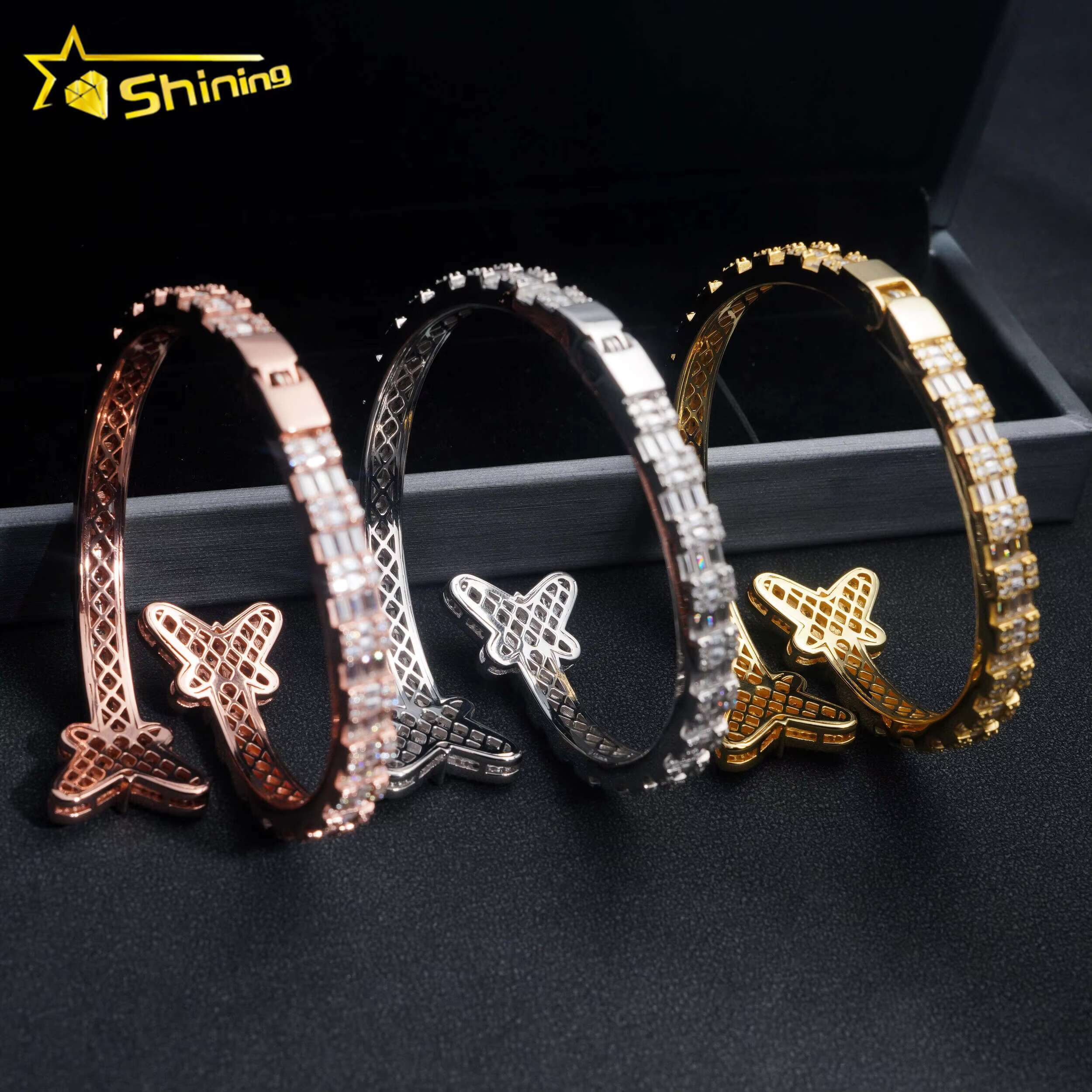 Fine Jewelry Set 925 Sterling Silver Butterfly Style Moissanite Diamond Bracelet and Ring GRA Certificate