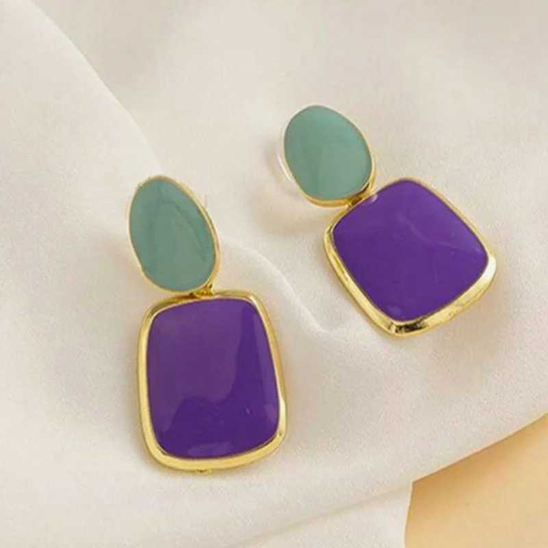 Korean Multicolor Square Dangle Stud Earrings For Women Green Purple Pink Blue Semi-Precious Stone Earrings Pastoral Style Y250510