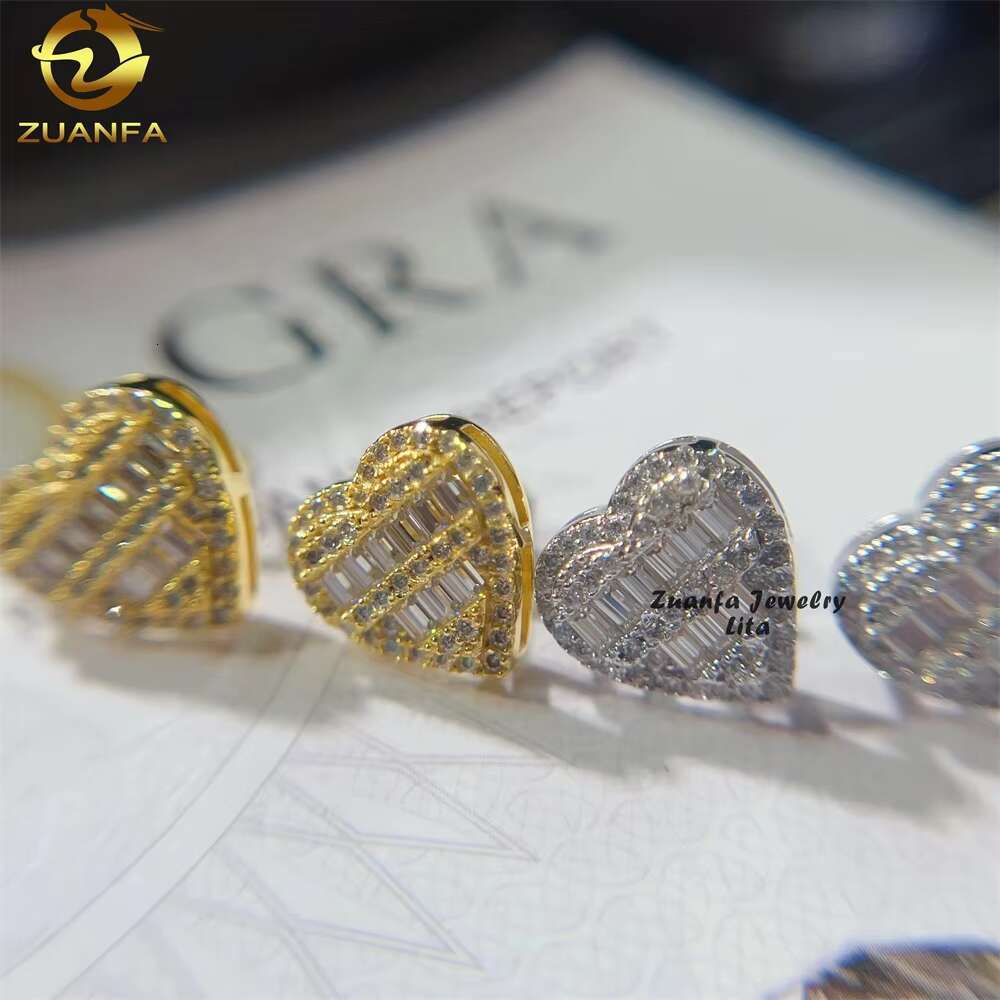 Luxury High Quality Hip Hop GRA Certificate Silver 925 Heart VVS Moissanite Siamond Earrings