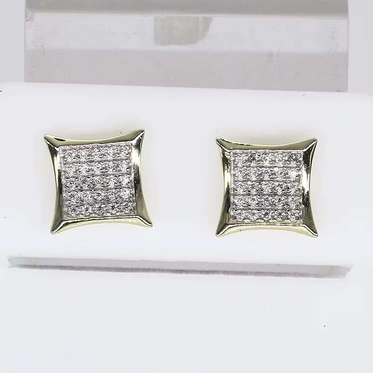 Iced Out Hip Hop Square Sterling Silver 925 White Gold Plated Screw Back Moissanite Diamond Stud Earrings Men