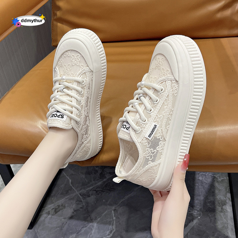 2025 New Lace Breathable Thin Mesh White with Skirt Thick Bottom Casual Internet Red Single Shoes ddmythur