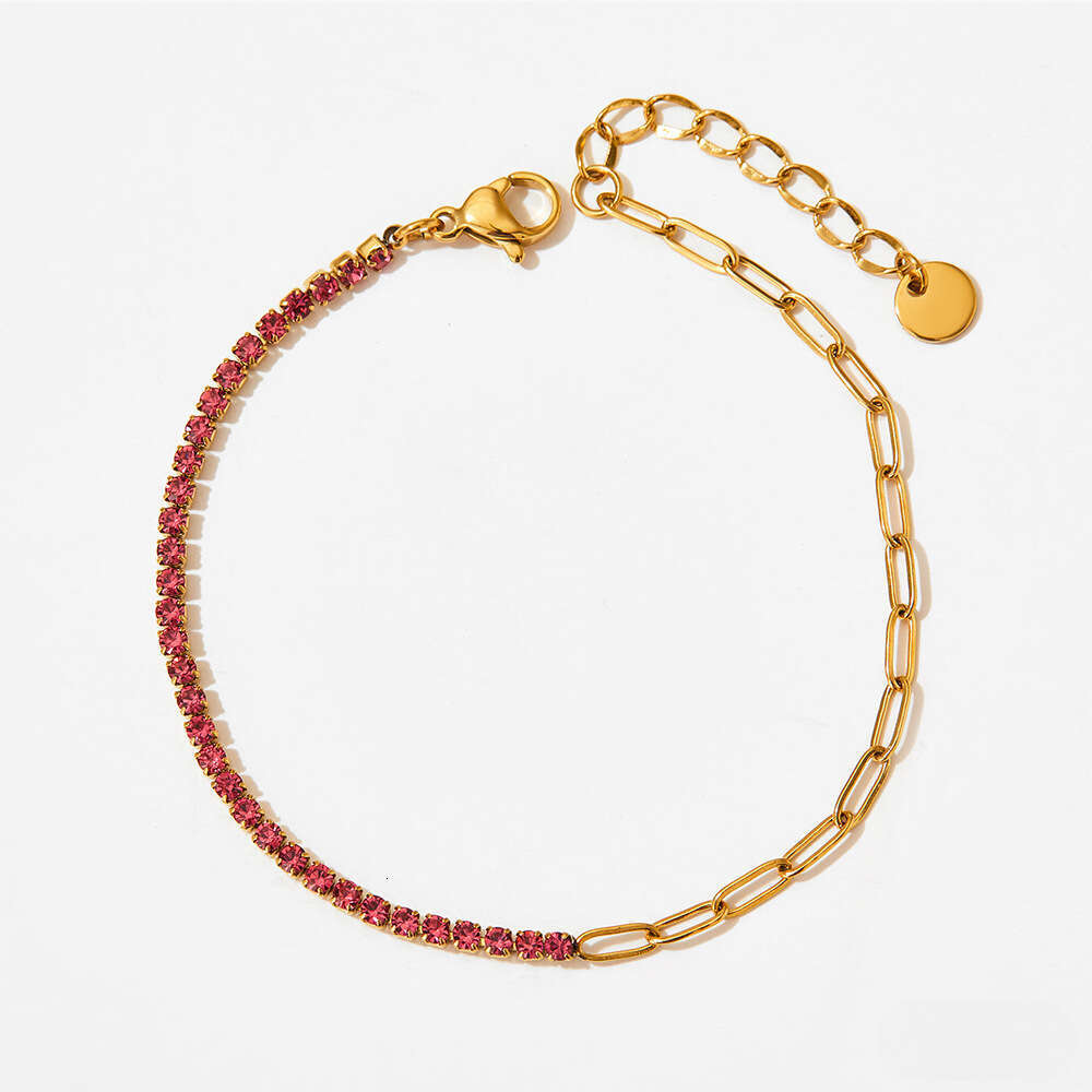 stainless colored zircon paperclip chain titanium steel bracelet goldplated and color preserving