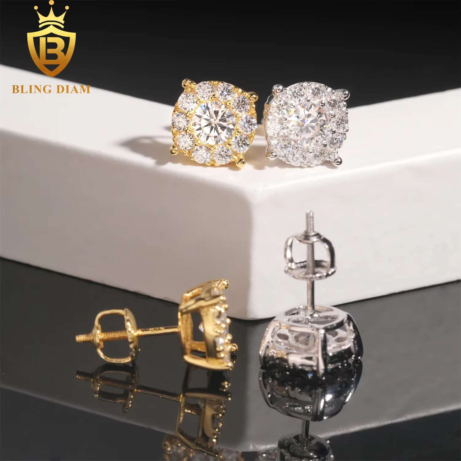 Ready to Ship Pass Diamond Tester GRA Certified VVS Diamond 925 Sterling Silver Hip Hop Jewelry Moissanite Stud Earrings