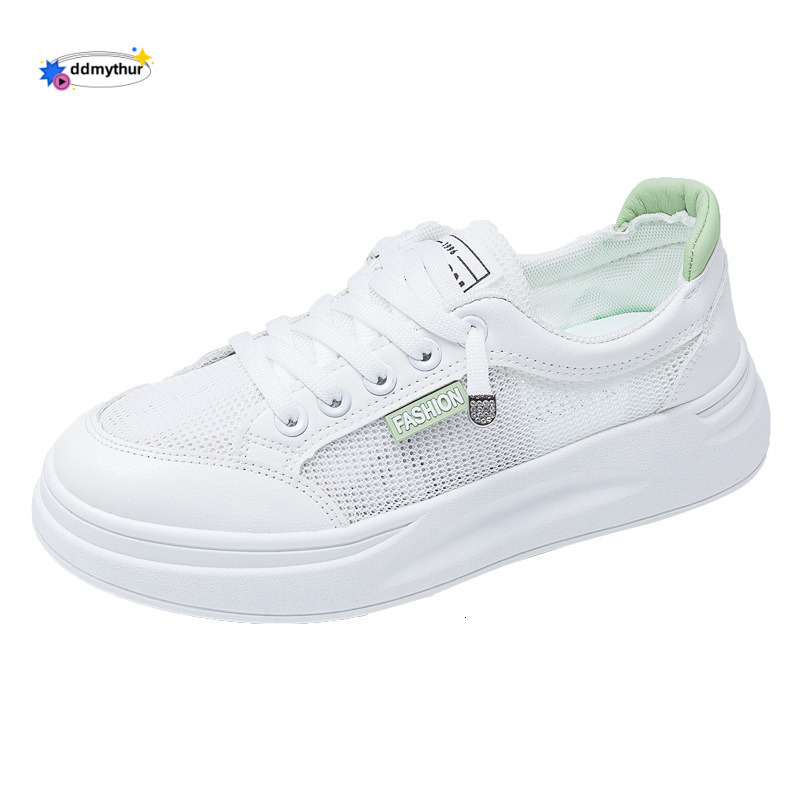 White for women's spring and summer 2025 new style breathable mesh versatile thin casual thick soled board shoes ddmythur