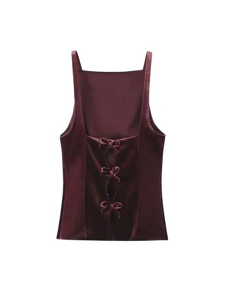 TRZA-Womens Strappy Tank Tops with Back Bow Straight Neck Side Zipper Female Camis Sexy Fashion M250513