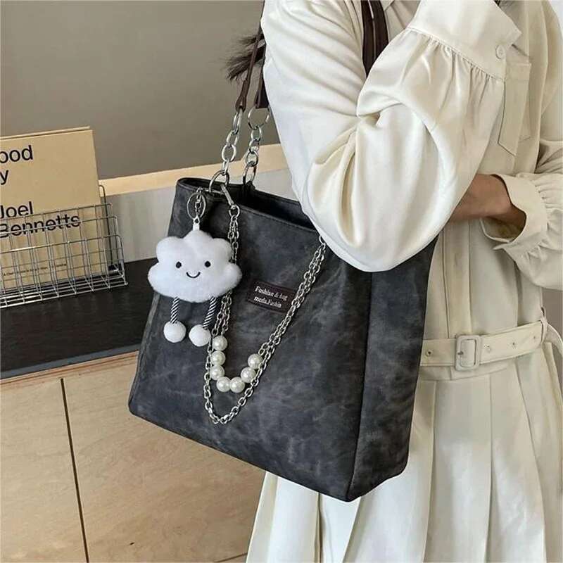 New Women's Tote With Cute Dolls Large Capacity Girls Shoulder Women Fashion Handbag Student Class Bag