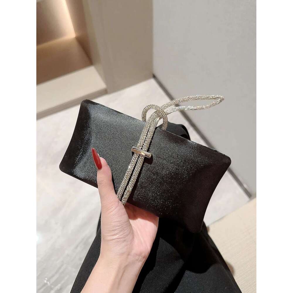 fashion Women Classic Satin Sparkly Banquet Tote Rhinestone Chain Decoration Dress Evening Party Bag Prom Handbag