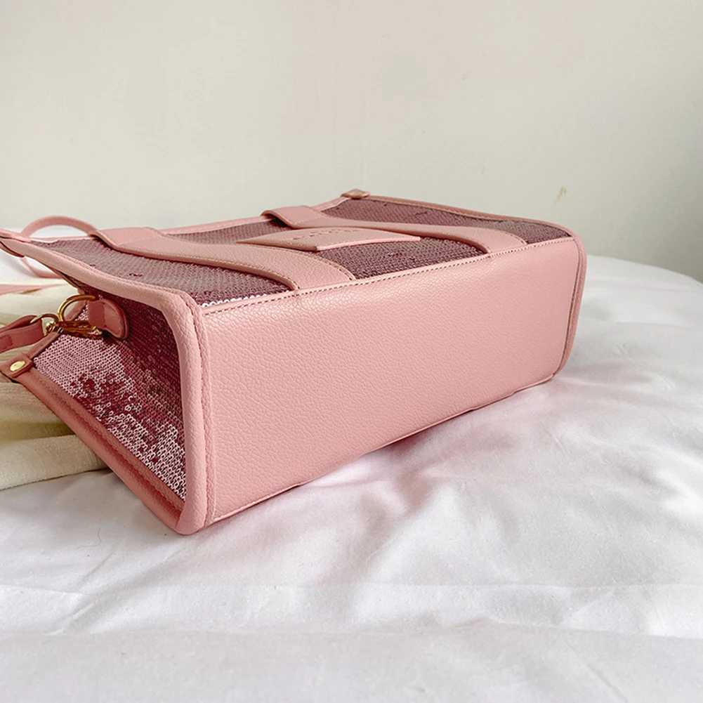 New The Tote Bag Letter Printed Sequins Top-Handle Bag Women Leather Handbag Luxury Designer Glitter Shoulder Crossbody BagXJ250513