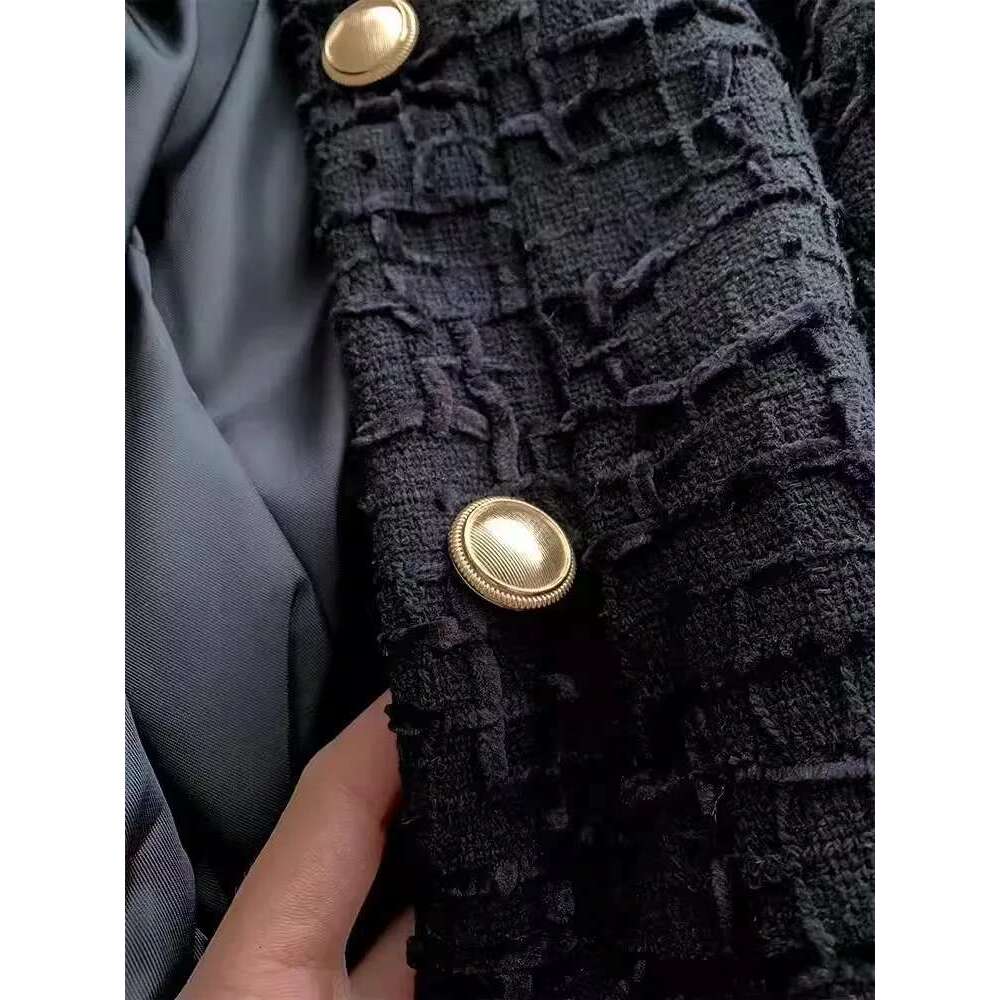 Woman's Textured Short Crew Neck Long Sleeves Cropped Bomber Jacket Coat Single-breasted New Female Chic Outerwear