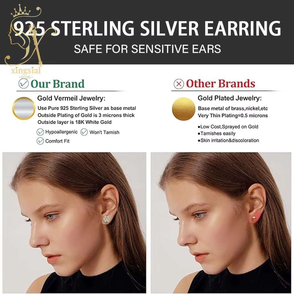 Wholesale Iced Out Hiphop Men Women Gift 925 Silver Gold Plated Screw Back VVS Diamond Moissanite Stud Moissanite Earrings