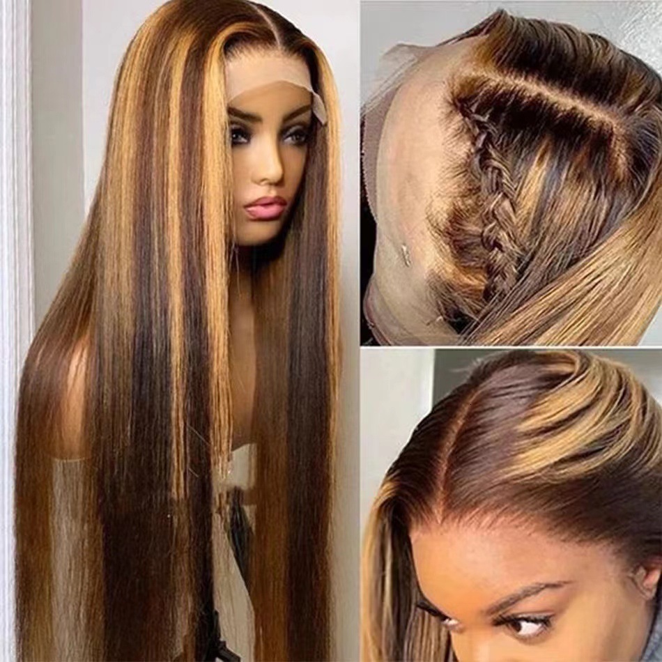 Lace Front Hot Selling Lace Wig Long Straight Brown Gradient Wig Cover High Temperature Silk Chemical Fiber