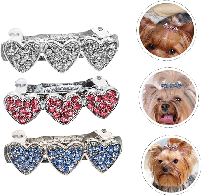 3 Pcs Rhinestone Heart Dog Hair Clips Decorative Bobby Pins for Puppies Durable Pet Accessories Elegant Hairpins for Dogs and Cats,Photography Hair Pr
