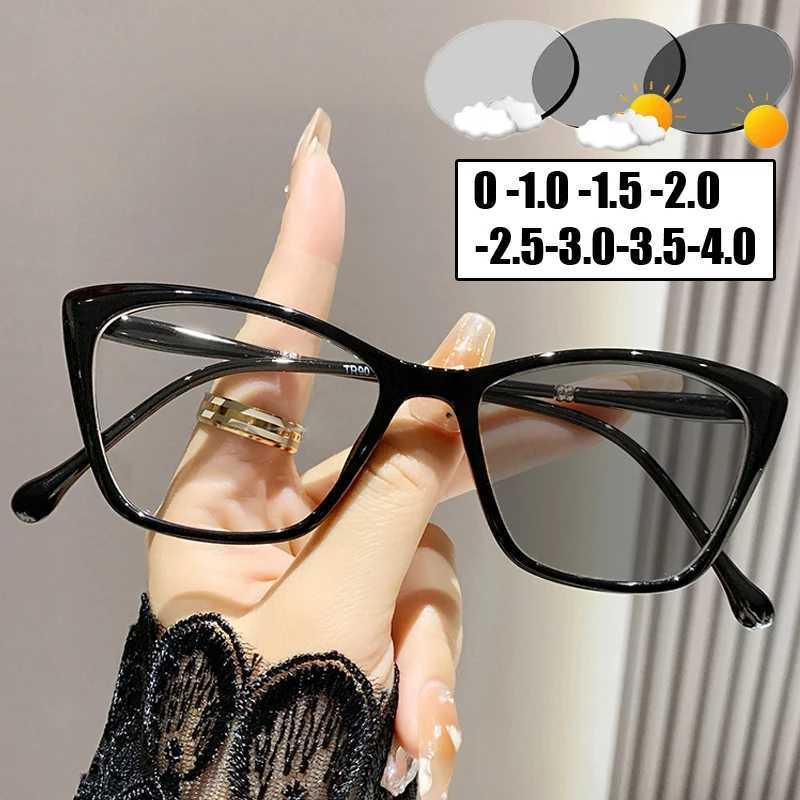 Fashion Women Mens Myopia Glasses with Diopter Blue Light Blocking Photochromic Sunglasses Prescription Near Sight Eyewear -4.0 W250513