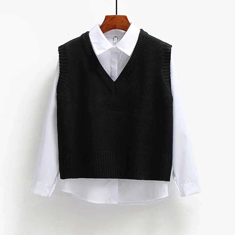 Fashion Autumn Winter Knitted Sweater Women Casual VNeck Pullover Vest Allmatch Sleeveless Female Clothing Loose Tops Jumper 250506