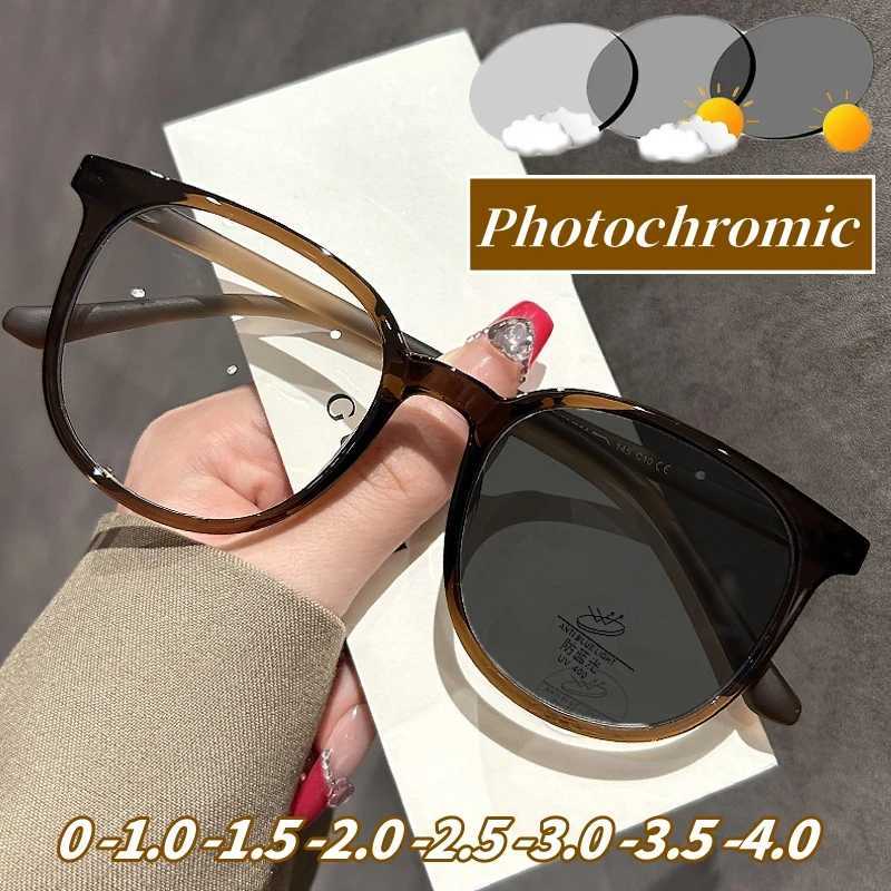 Ladies Intelligent Photochromic Minus Diopter Glasses Outdoor Color Changing Sunglasses Trendy Myopia Prescription Eyeglasses W250513