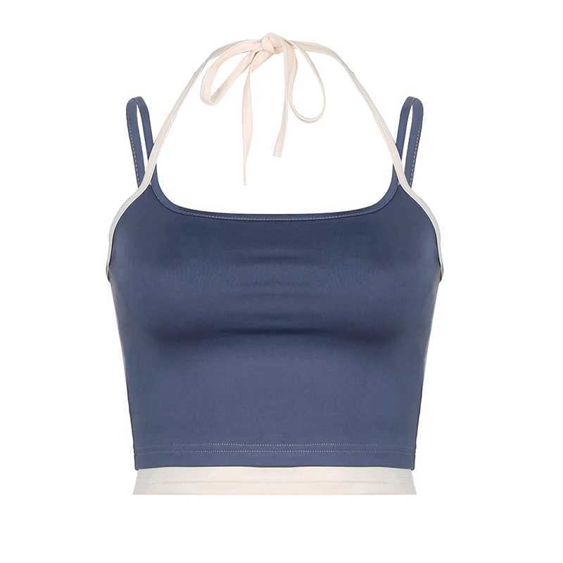 CIBBAR Vintage Patchwork Crop Top 2000s Retro Fake Two-piece Sleeveless Camisole Y2k Aesthetic Casual Tees Summer Women Clothing M250513