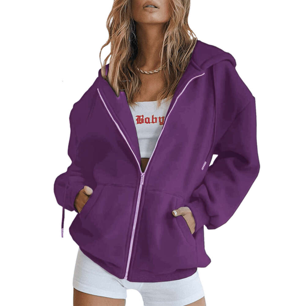 Oversize zipper solid color trendy brand loose plus size women's cardigan hoodie