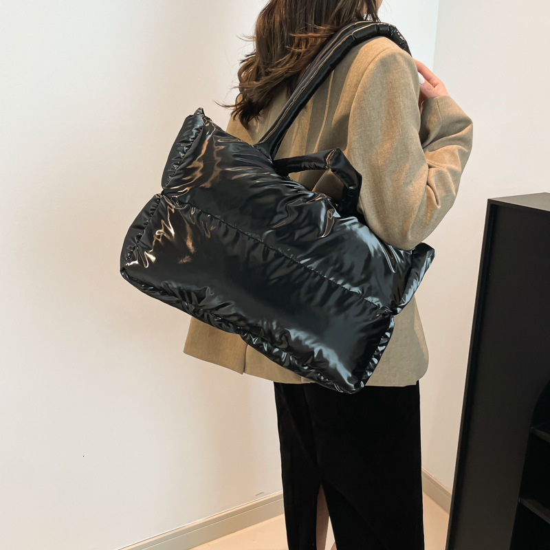 2025 New Filled Soft Glutinous Tote College Students, Single Shoulder for Class, niche Space Cotton Bag