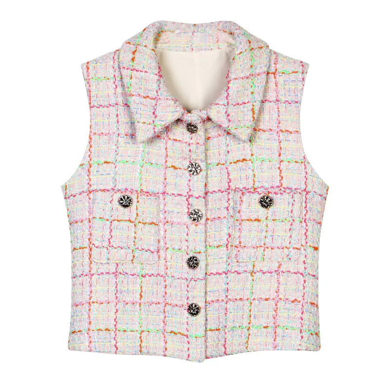 fashionable and elegant pink agereducing plaid socialite temperament lapel singlebreasted small fragrance style vest 250506