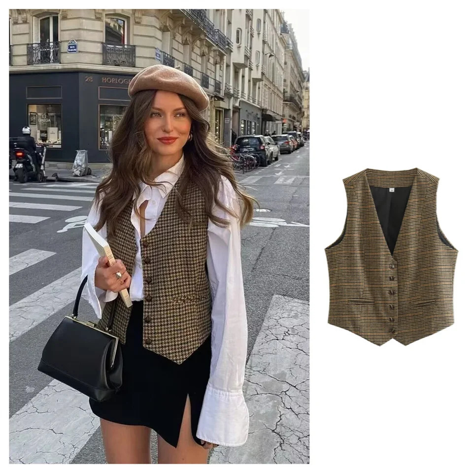 PB ZA2024 summer womens fashionable temperament slim fit casual versatile Vneck short vest top 250506