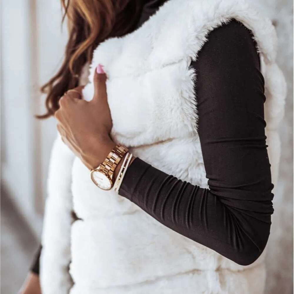2025 Winter Women's Faux Coats X-Long Jackets Sleeveless O-Neck Vest Outerwear Female Fashion Lady Fur Cardigans Dresses Designer