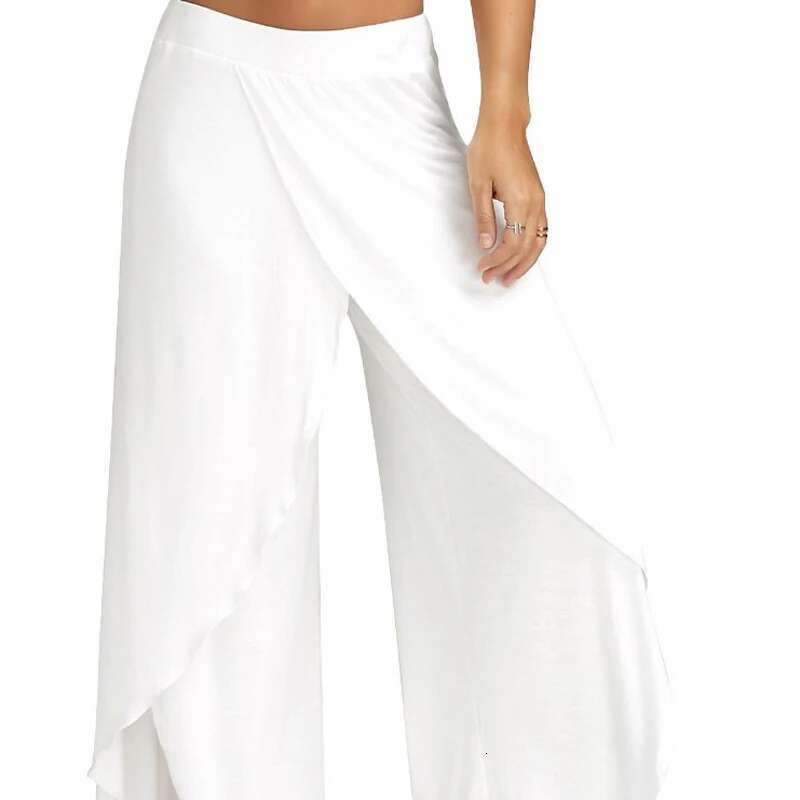 Women Plus Size Wide Leg Pants Loose Fiess Dance Yoga Split Trousers Female Elastic Wasit Casual Workout Solid Summer Clothing