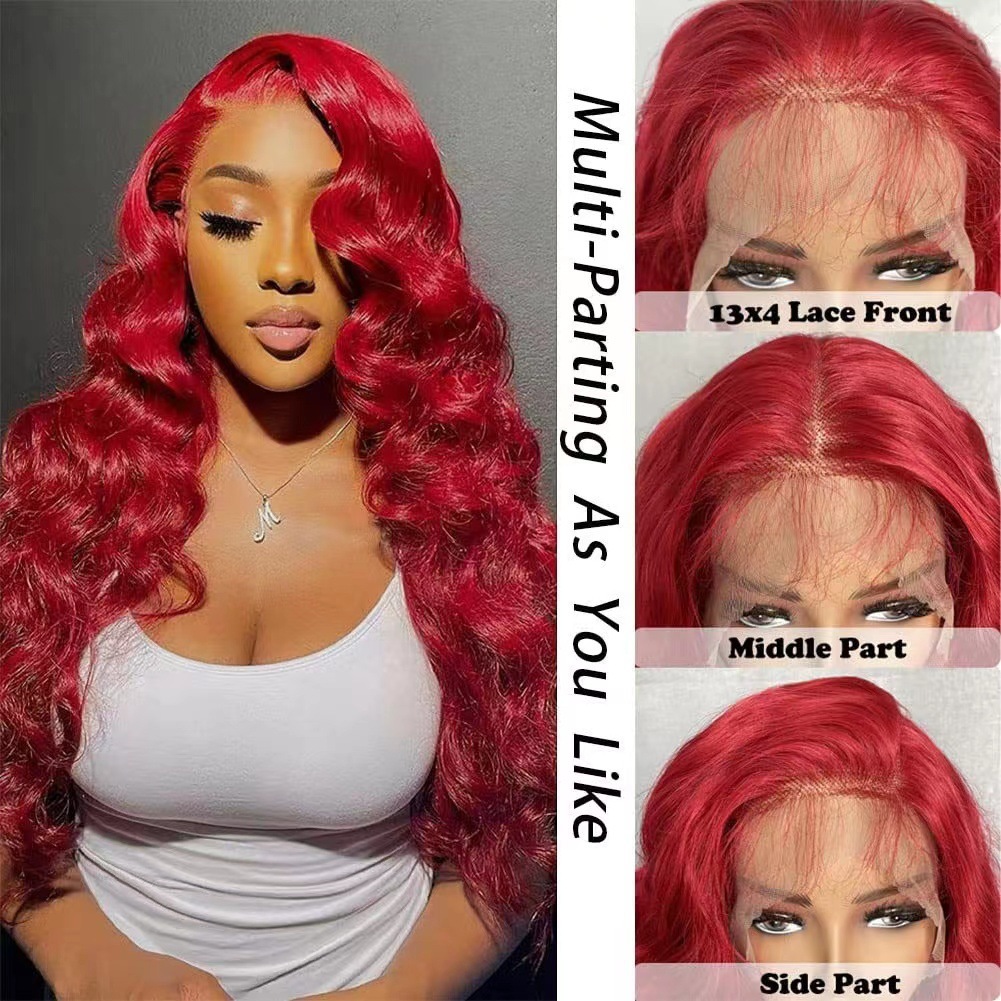 lace Front wig new product red long curly hair with large waves lace hair cover hot selling
