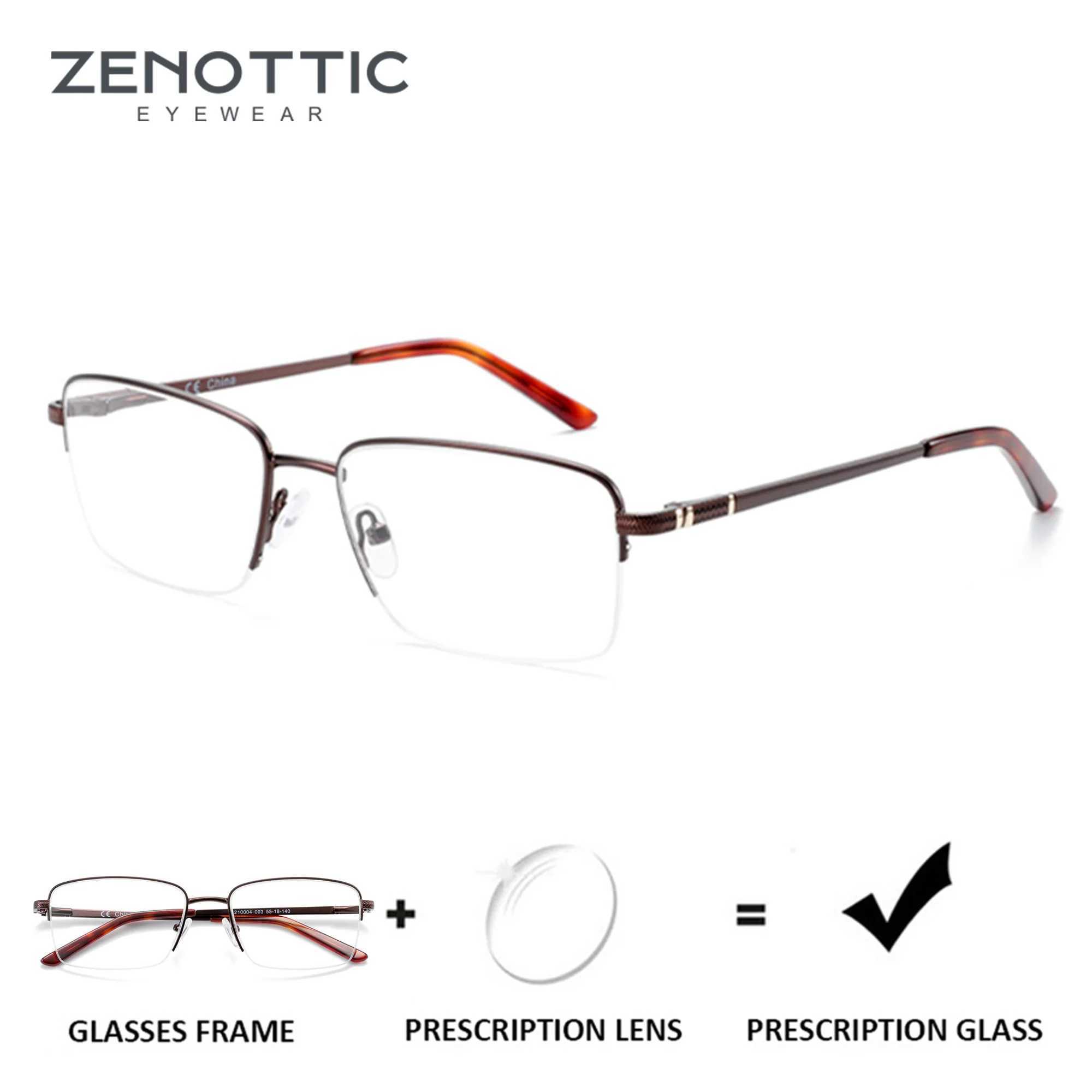 ZENOTTIC Half Rim Prescription Glasses Men Business Optical Spectacles Anti Blue Rays Photochromic Myopia Progressive Eyeglasses W250513