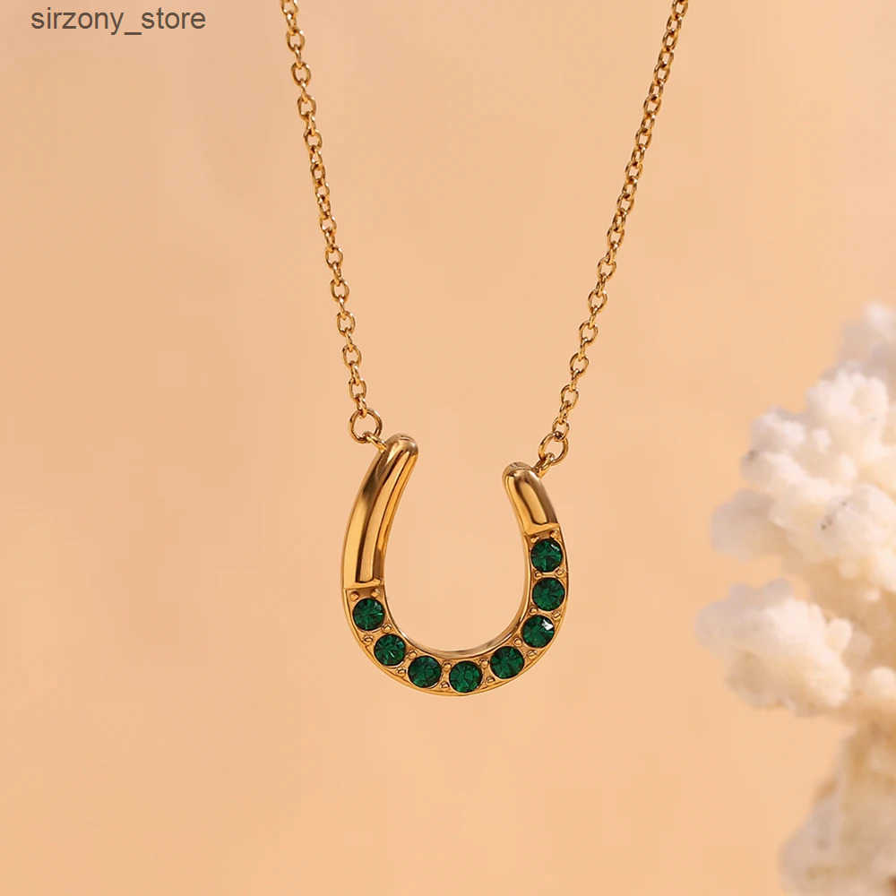 E.B.belle Lucky Horseshoe Pendant Necklace Water Resistant 316L Stainless Steel Decoration 18K Gold Plated Jewelry z250513FVBI