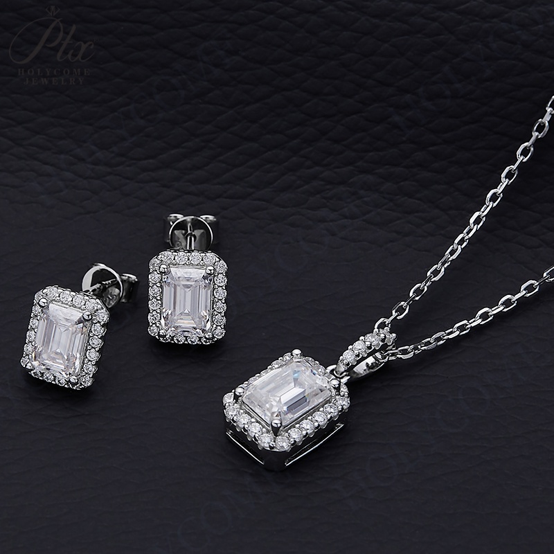 Emerald Cut Halo Earring Hip Hop Jewelry Iced Out VVS Diamond Moissanite White Gold Plated 925 Sterling Silver Stud Earrings for Men Women