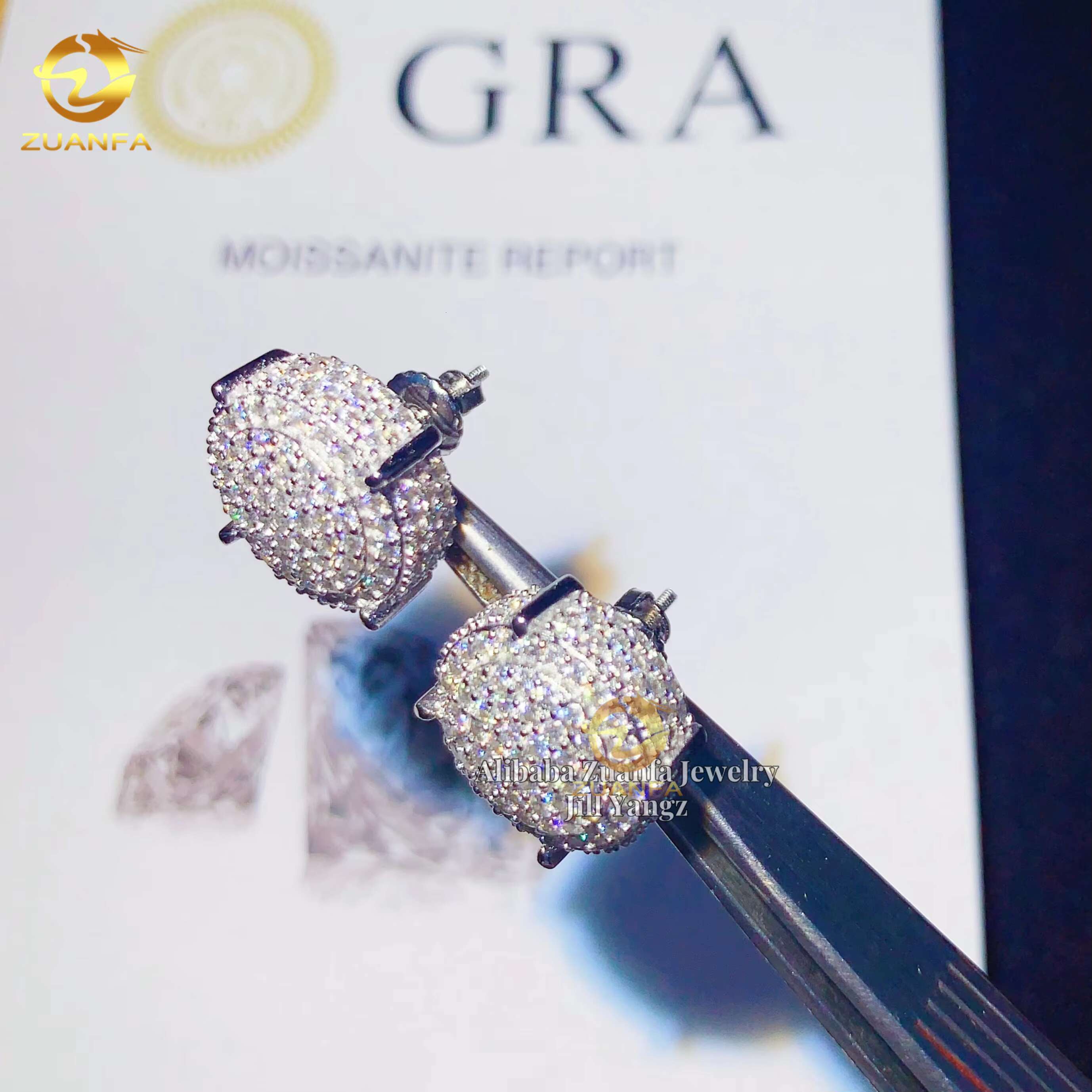 Thick Big Size Moissanite Stud Earrings14mm Density Iced out Round Circle Silver Wedding Jewelry Accessories Hip Hop Jewelry