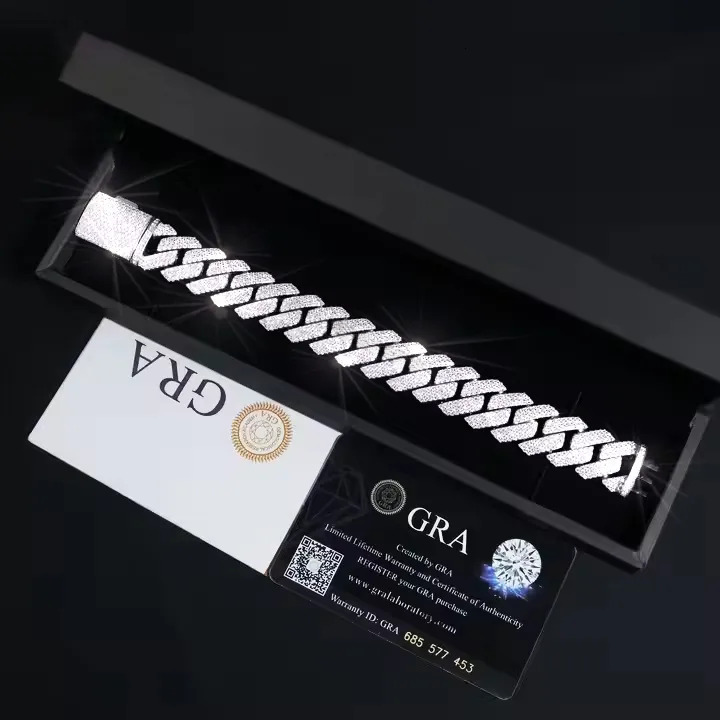 15mm Wholesale Vvs Moissanite Dia Sterling Sier Solid Cuban Link Chain Fully Iced Out Hip Hop Jewelry popular design