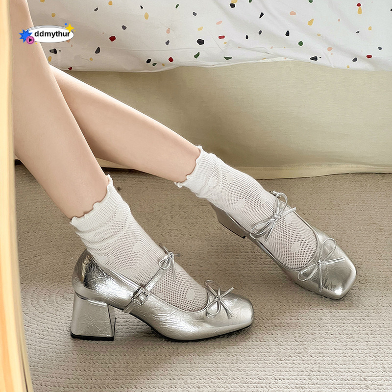 French high-heeled, shallow mouth single shoe for women in the spring and autumn of 2025. New fairy style dress with Mary Jane leather shoes ddmythur