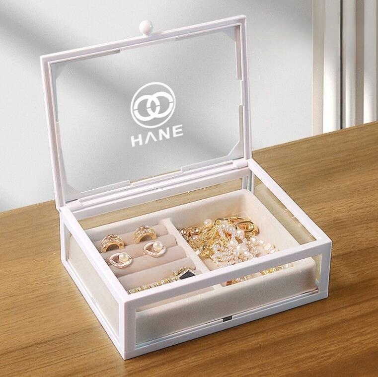 Hot 2025 Classic Letter Glass Home Item Cosmetics Fashion Brand Multipurpose Storage Bin Jewelry Organization Box Desktop Decorative