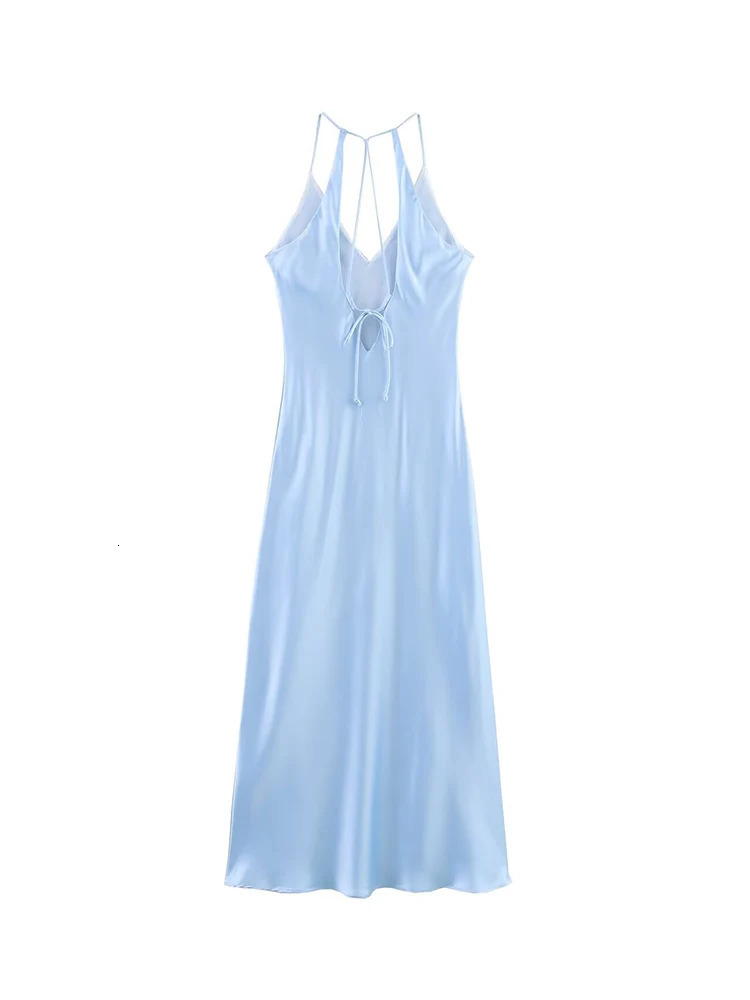 TFMLN Sexy Ladies Sky Blue Long Dress Elegant Slimming Sleeveless Backless Spaghetti Strap Fashion Evening Dresses 250513