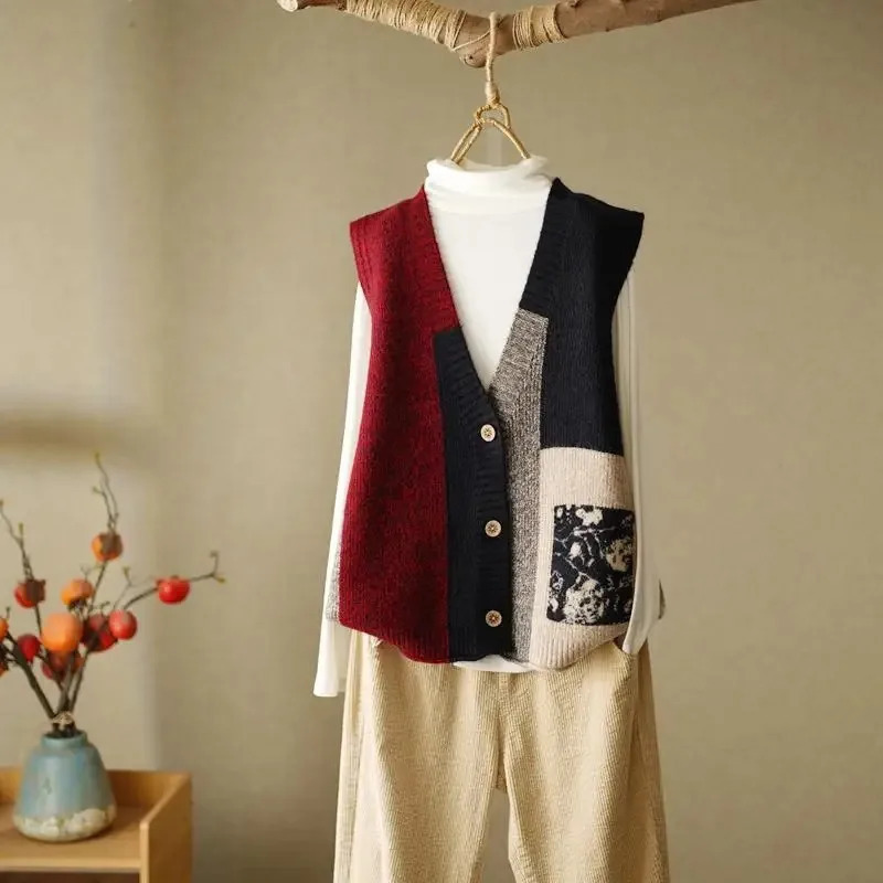 Retro Knitted Tank Top Open Woolen Sweater AutumnWinter Loose n Feel Small Womens Coat 250506