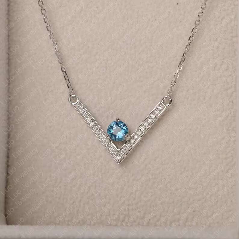 London blue yellow jade necklace, round cut sterling sier pendant, November birthday gift, suitable for women at weddings or parties