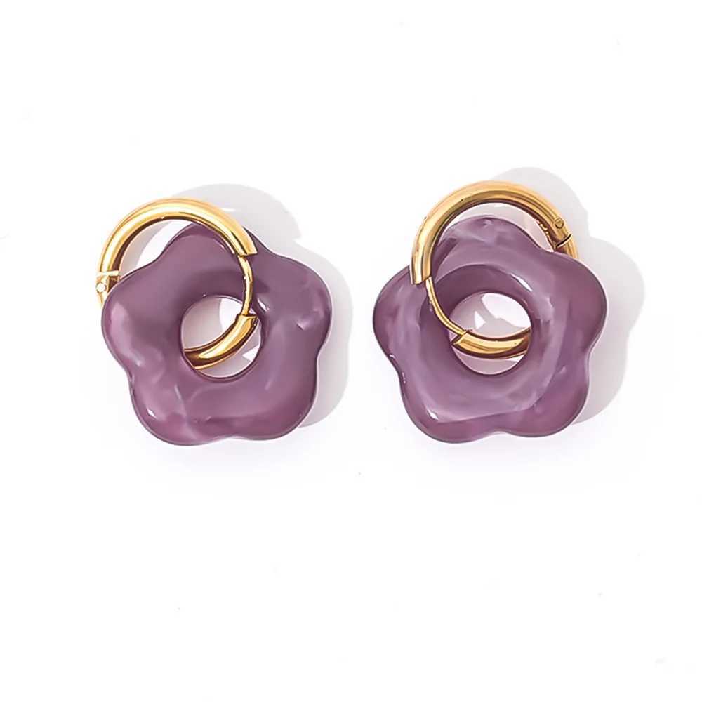 Fashion Temperament Vintage Resin Flower Dangle Earrings for Women Elegant Stainless Steel Hoop Earring Female Jewelry Gift Y250510