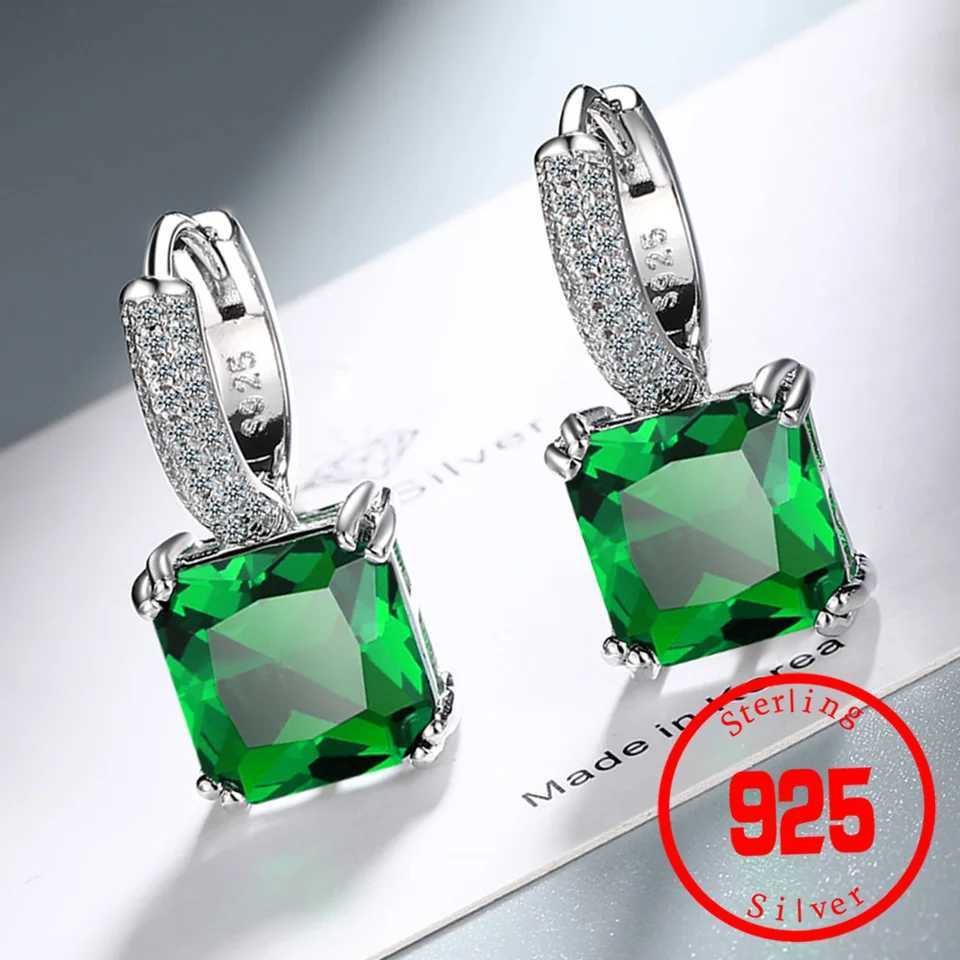 Square Princess Cut Red Created Ruby 925 Sterling Silver Hoop Earrings for Women Colorful Gemstone Earrings Huggies Y250510