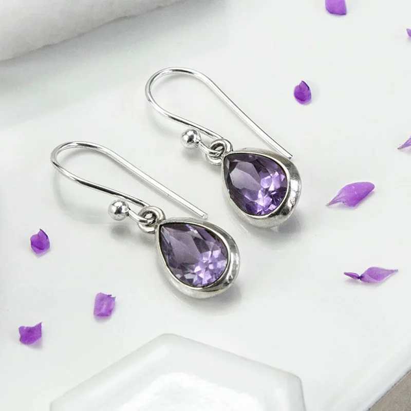 Huitan Waterdrop Purple CZ Dangle Earrings Women Wedding Engagement Aesthetic Accessory for Lady Anniversary Gift Trendy Jewelry Y250510