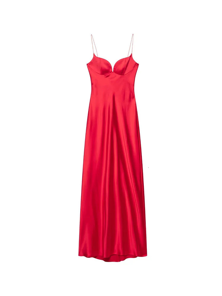 TFMLN Fashion Ladies Sexy Thin Sling Dress V Neck Sleeveless Slim Dresses Red Elegant Backless Evening Party Long 250513