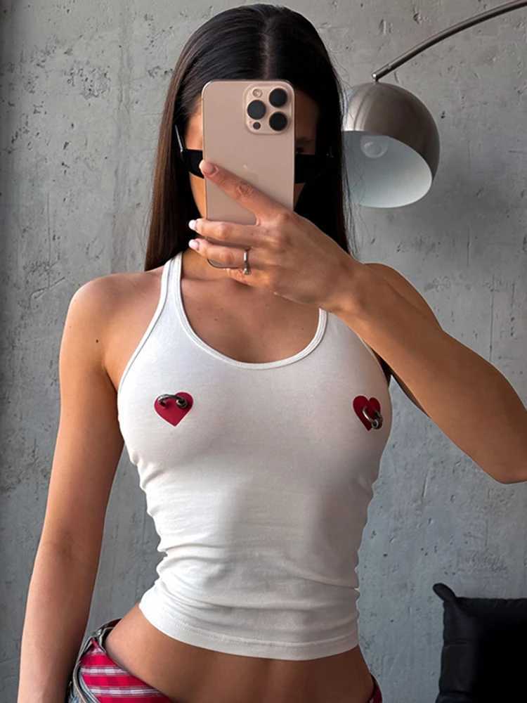 clio Causal Wild Women Vests Summer Concise Printed Round Neck Skinny Bare Midriff Tanks Female Basic Sporty Streetwear Tops M250513
