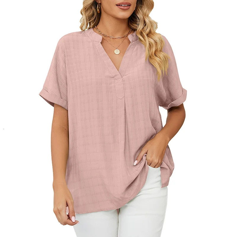 Summer Loose Womens TShirt High Quality V Neck Solid Color Short Sleeve Business Wear CCXX126 250513