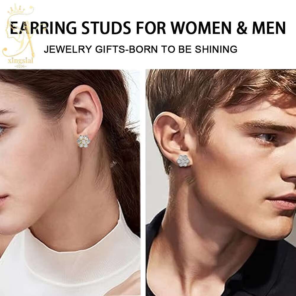 Wholesale Iced Out Hiphop Men Women Gift 925 Silver Gold Plated Screw Back VVS Diamond Moissanite Stud Moissanite Earrings