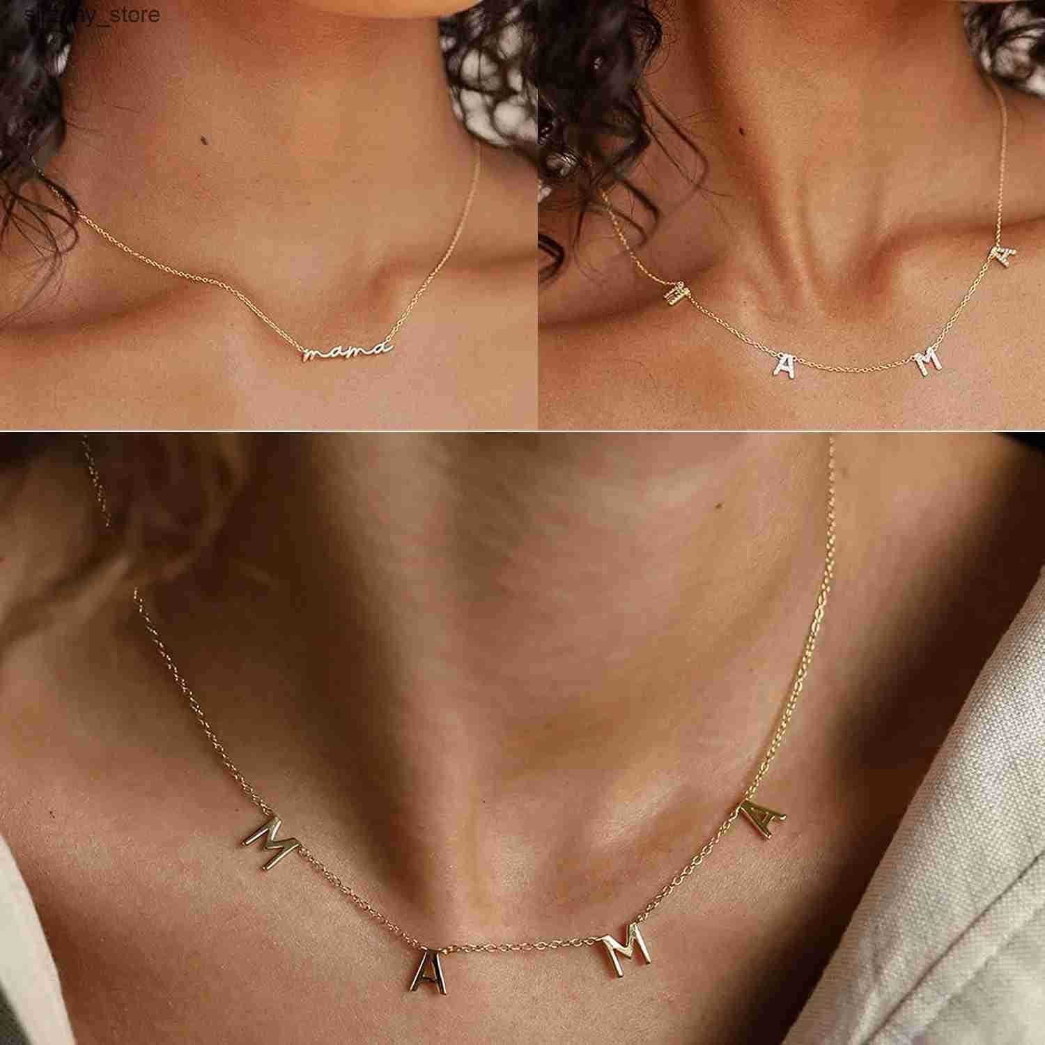 GD Wholesale Elegant Gift Tarnish Free Jewelry mother day 18k Gold Plated Stainless Steel initial Mama Chain Necklace Choker z25051316KZ