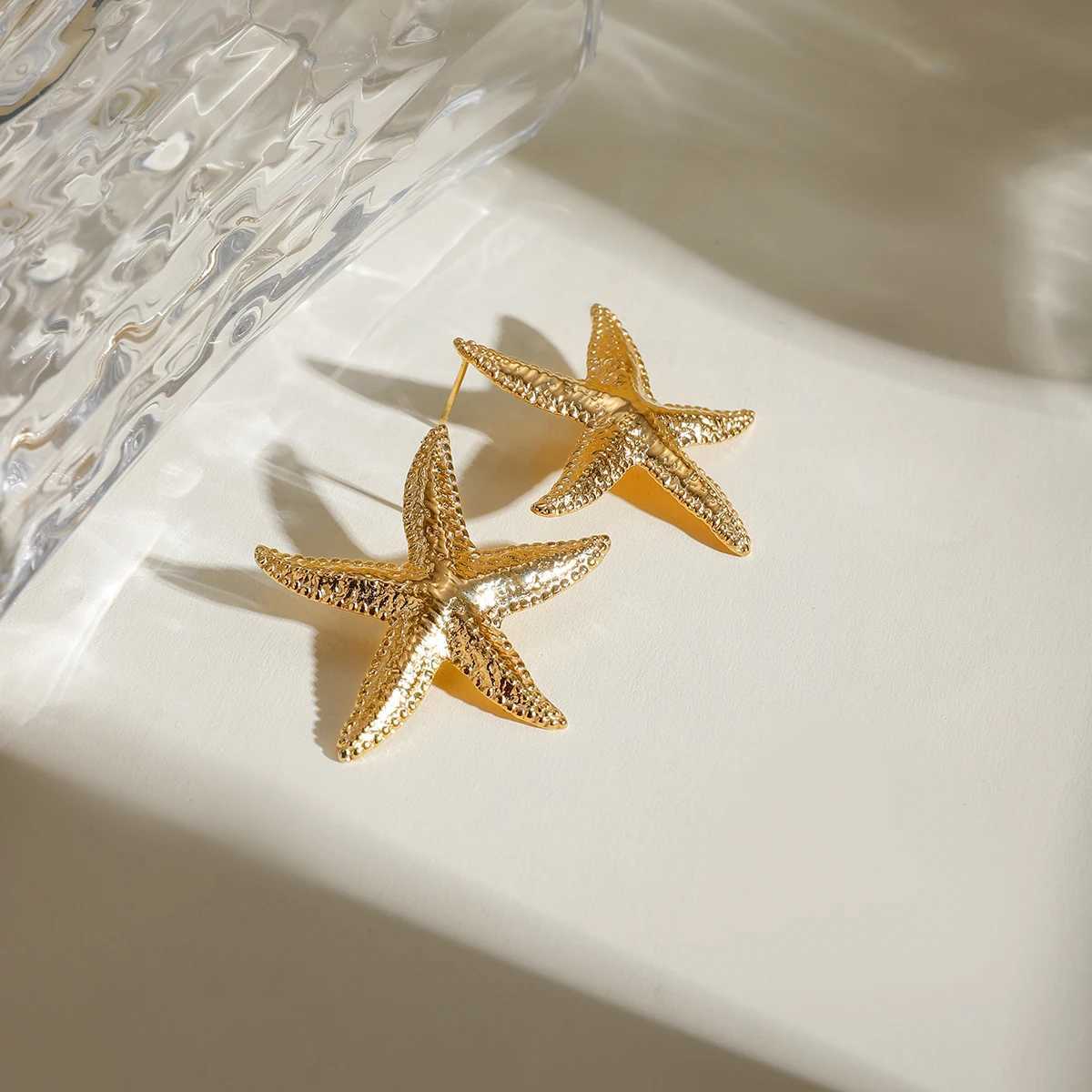 18K Gold Plated Stainless Steel Starfish Stud Earrings Anti Allergic Metal Waterproof Statement Jewelry for Women Beach Gift Y250510