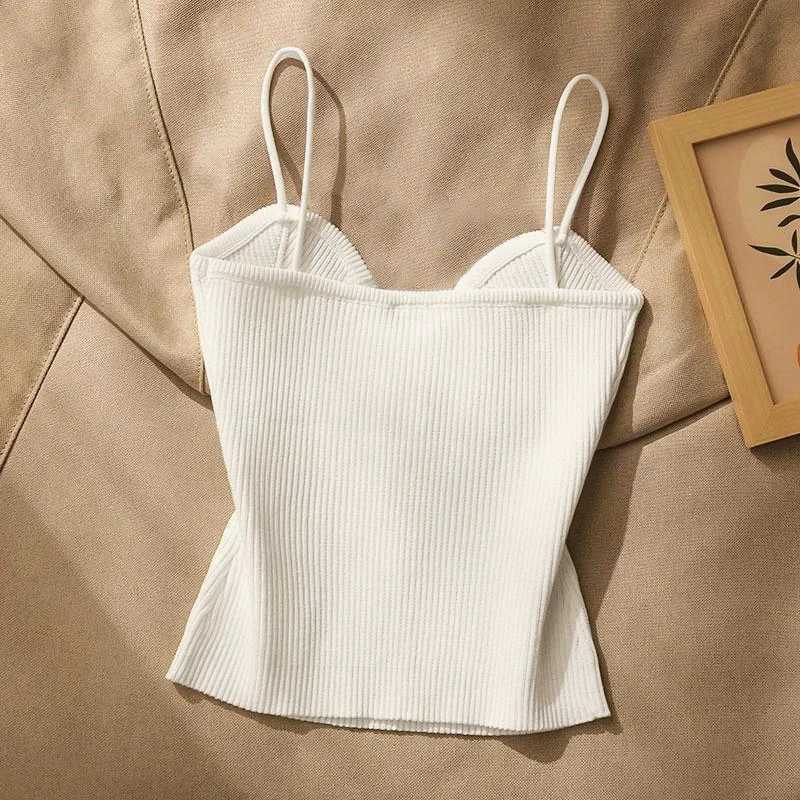 Women Knitted Tops Sexy Solid Crop Top Women Tank Tops Sleeveless Slim Camis With Bra Basic Underwear Padded Bra Tops M250513