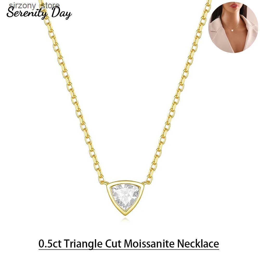 Serenity 0.5ct D Color Moissanite Diamond Necklace for Women S925 Sterling Silver Triangle Pendant Neck Chain Anniversary Gift z250513ZBMP